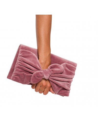 Clutch catifea roz pudrat cu funda Croely Genti dama, Clutch catifea roz pudrat cu funda Croely - jojofashion.ro