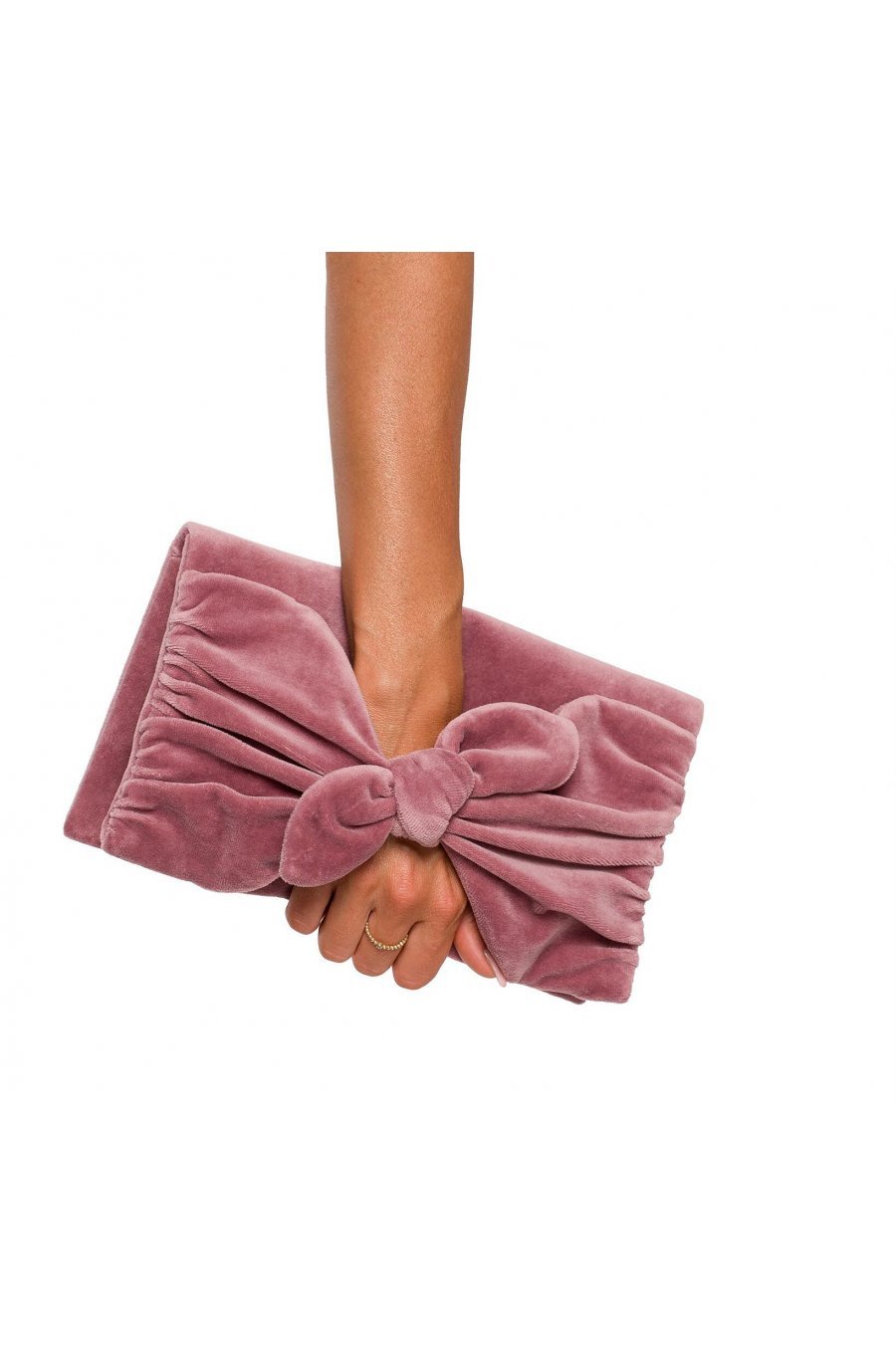 Clutch catifea roz pudrat cu funda Croely 1 - jojofashion.ro