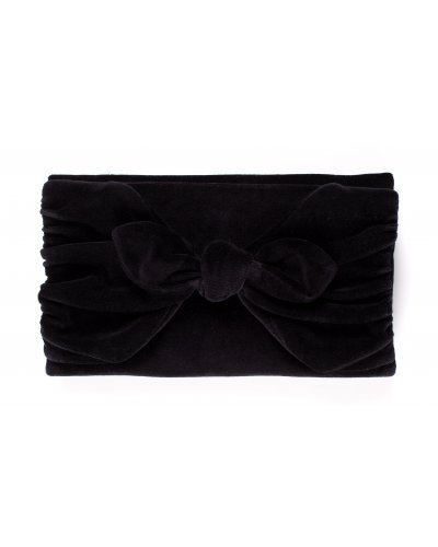 Clutch negru din catifea cu funda Croely Genti dama, Clutch negru din catifea cu funda Croely - jojofashion.ro