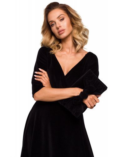 Clutch negru din catifea cu funda Croely Genti dama, Clutch negru din catifea cu funda Croely - jojofashion.ro