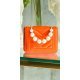 Geanta dama eleganta, din PU, orange, cu perle si lant auriu, Jessy 2 - jojofashion.ro