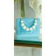 Geanta dama eleganta, din PU, turcoaz, cu perle si lant auriu, Jessy 2 - jojofashion.ro