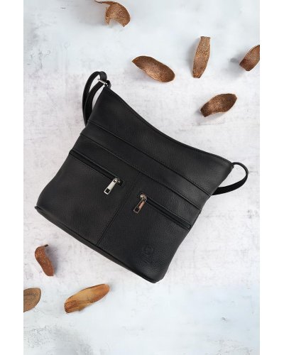 Geanta dama, tip postas, de umar, din piele neagra, Angeni Genti dama, Geanta dama, tip postas, de umar, din piele neagra, Angeni - jojofashion.ro