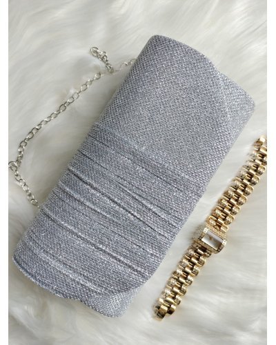 Geanta plic argintiu cu glitter, Deema Genti dama, Geanta plic argintiu cu glitter, Deema - jojofashion.ro