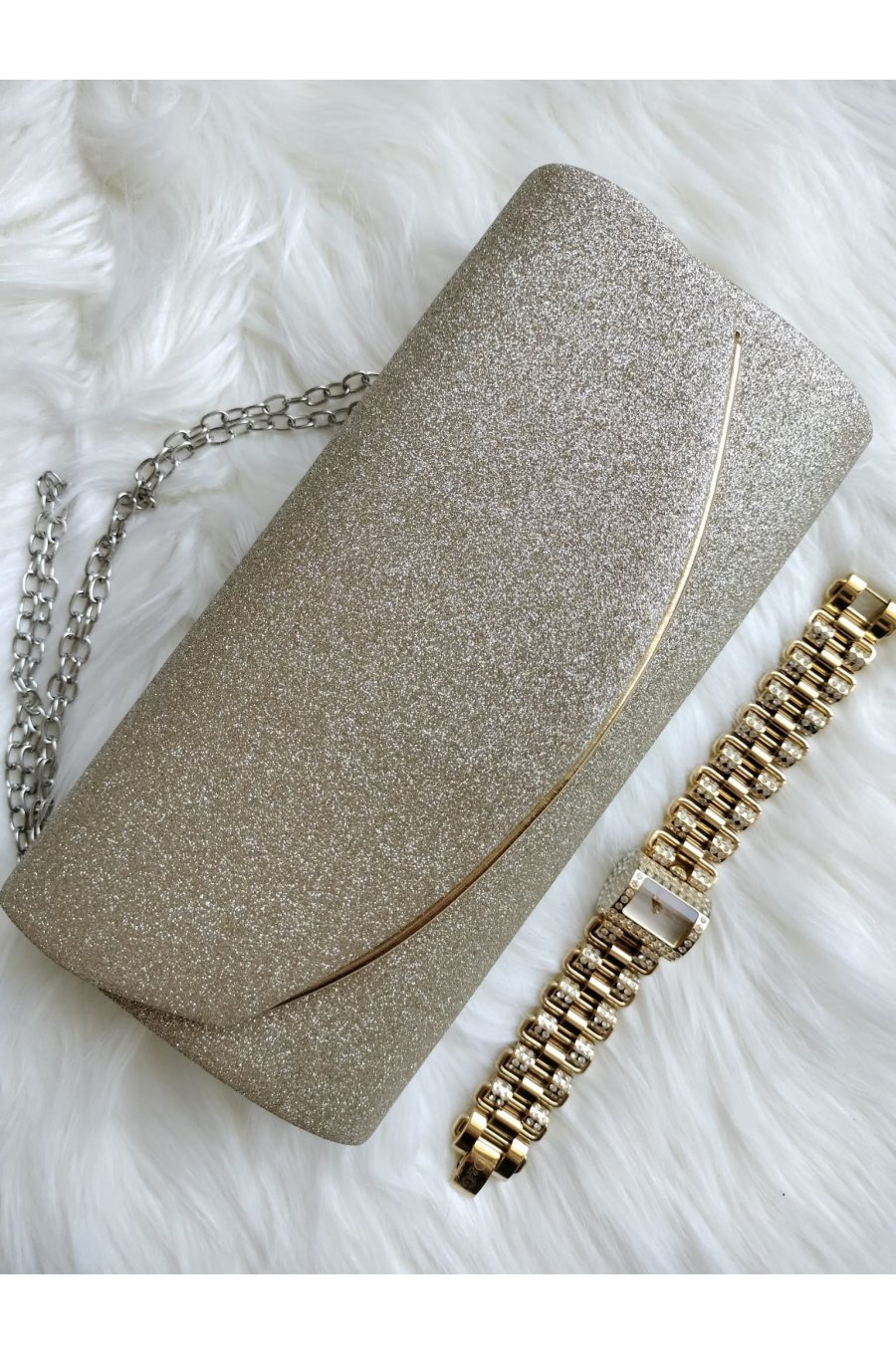Geanta plic auriu, glitter, Ayla 2 - jojofashion.ro