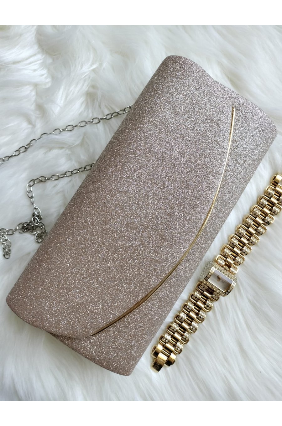 Geanta plic, crem sampanie, glitter, Ayla Geanta plic, crem sampanie, glitter, Ayla 2 - jojofashion.ro