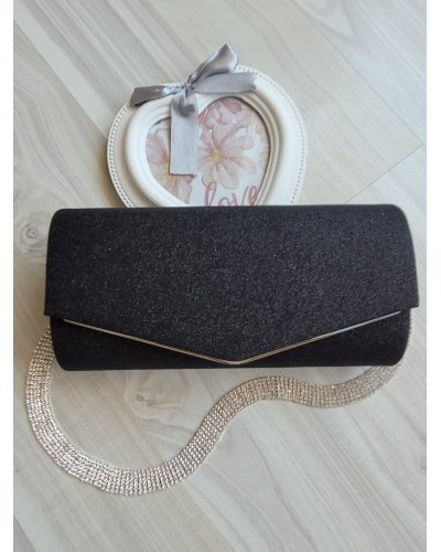 Geanta plic glitter negru Diva Genti dama, Geanta plic glitter negru Diva - jojofashion.ro