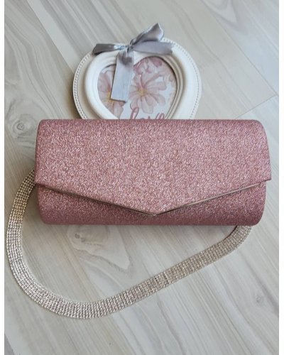 Geanta plic glitter roz pudrat Diva Genti dama, Geanta plic glitter roz pudrat Diva - jojofashion.ro