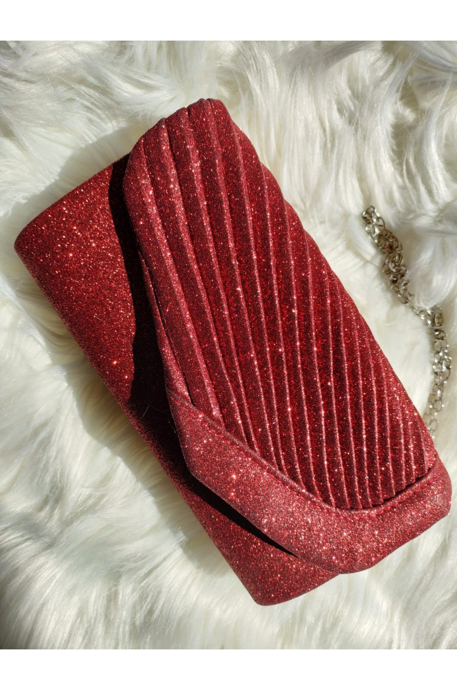 Geanta plic rosu, cu glitter, Zaina 1 - jojofashion.ro