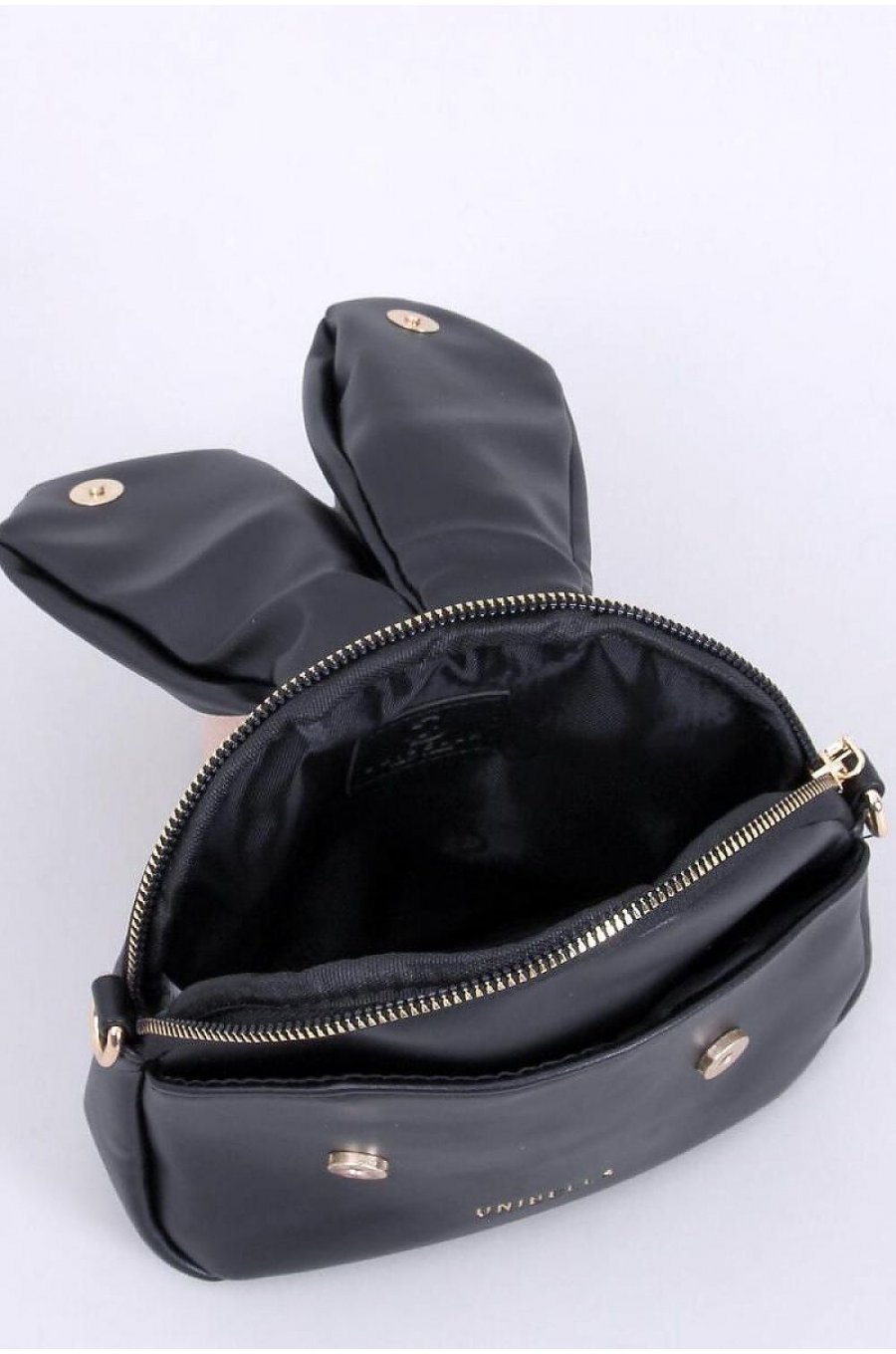 Geanta tip rucsac, din piele eco, neagra, cu urechi si fermoar metalic, UniBella 2 - jojofashion.ro