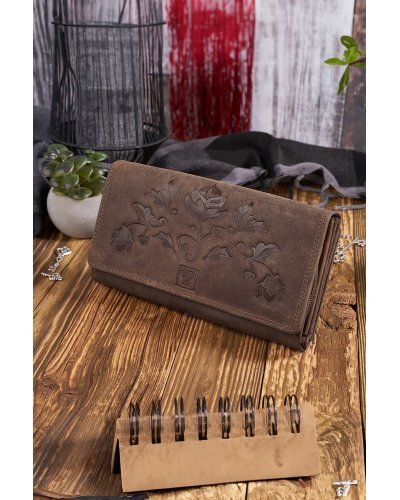 Accesorii, Portofel dama, cu blocare RFID, piele eco maro, vintage, Hellenes2 - jojofashion.ro