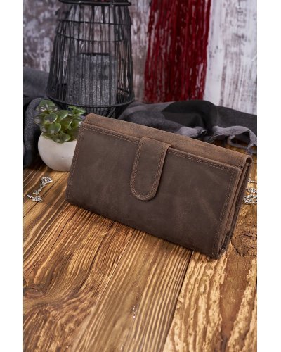 Accesorii, Portofel dama, cu blocare RFID, piele eco maro, vintage, Hellenes2 - jojofashion.ro
