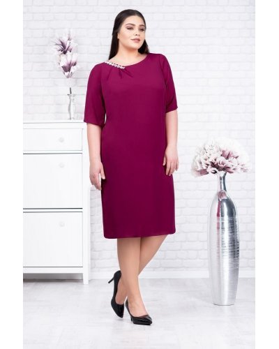 Rochie midi XXL lejera magenta Minodora Rochii burgundy, Rochie midi XXL lejera magenta Minodora - jojofashion.ro