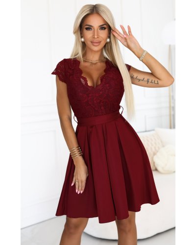 Rochie de ocazie scurta cu dantela burgundy Vivian - jojofashion.ro