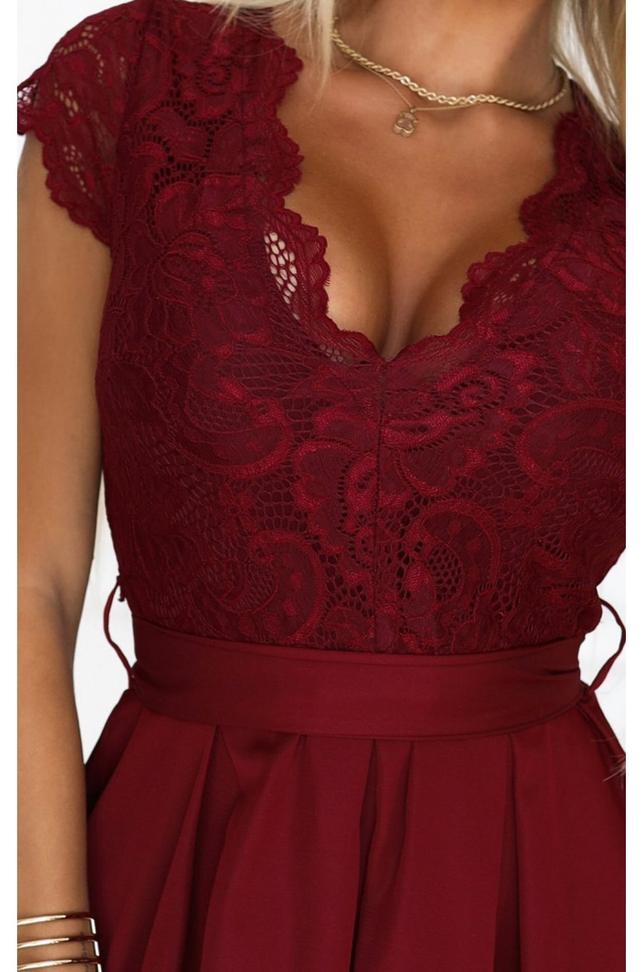 Rochie de ocazie scurta cu dantela burgundy Vivian 3 - jojofashion.ro