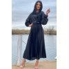 Rochie de ocazie lunga din satin negru plisata Alicia