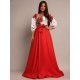Rochie traditionala lunga din tafta rosie cu maci Anna 2 - jojofashion.ro
