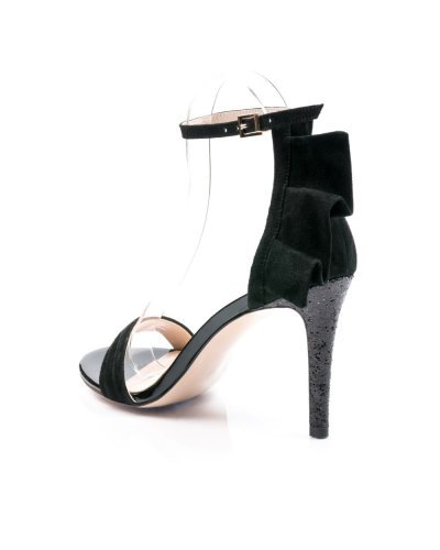 Sandale de dama de ocazie din piele naturala neagra Glitter - jojofashion.ro