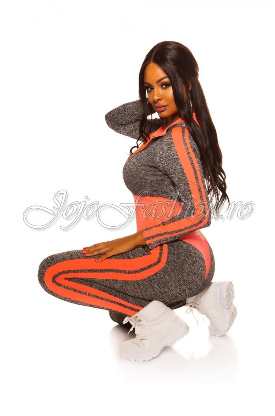 Trening de dama sport, mulat, gri cu corai neon Lidia 1 - jojofashion.ro
