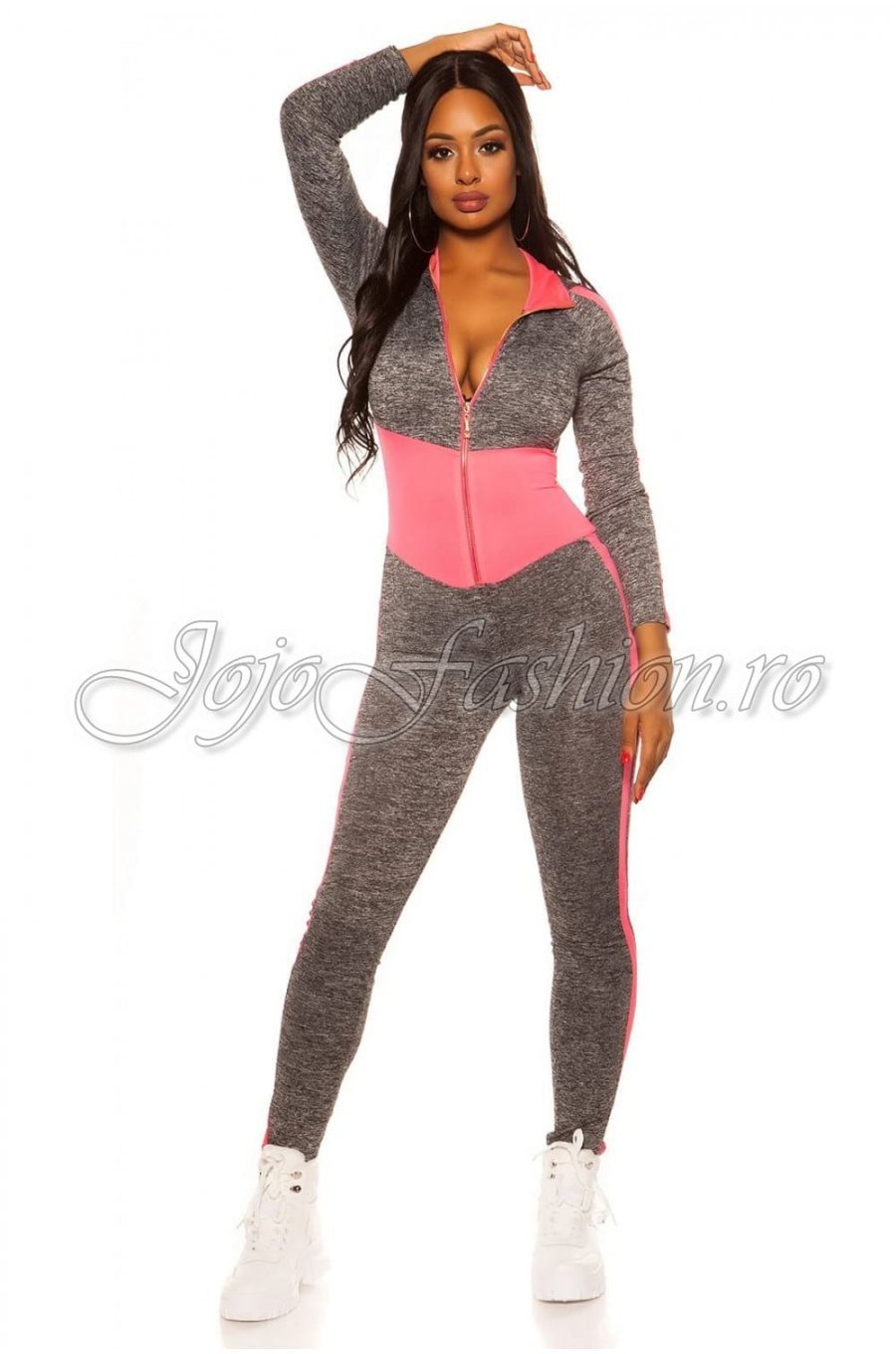 Trening de dama sport, mulat, gri cu roz fucsia Lidia 1 - jojofashion.ro