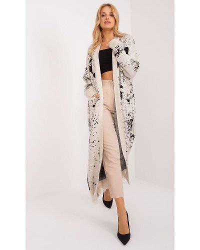 Pulovere dama, Cardigan dama casual, oversize, lung, bej tie dye, Claudine1 - jojofashion.ro