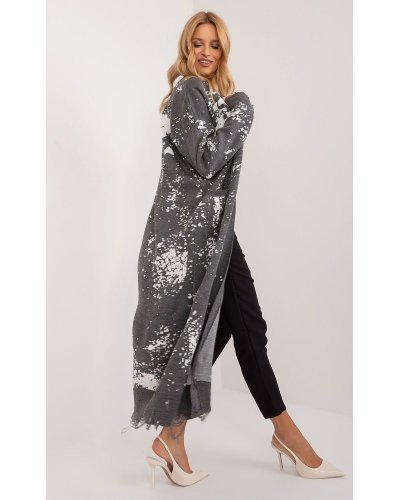 Pulovere dama, Cardigan dama casual, oversize, lung, gri tie dye, Claudine - jojofashion.ro