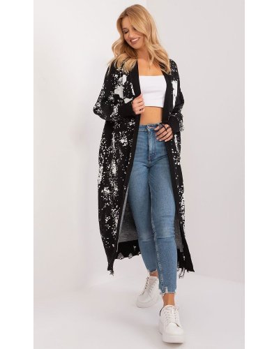 Pulovere dama, Cardigan dama casual, oversize, lung, negru tie dye, Claudine2 - jojofashion.ro