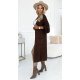 Cardigan dama lung, din acril, maro, cu buzunare, Krisse Cardigan dama lung, din acril, maro, cu buzunare, Krisse 5 - jojofashion.ro