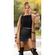 Cardigan dama midi, din acryl, cappuccino, cu buzunare si maneca lejera, Halle 2 - jojofashion.ro