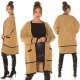 Cardigan dama midi, din acryl, cappuccino, cu buzunare si maneca lejera, Halle 8 - jojofashion.ro