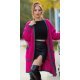Cardigan dama midi, din acryl, roz fucsia, cu buzunare si maneca lejera, Halle 2 - jojofashion.ro