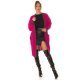 Cardigan dama midi, din acryl, roz fucsia, cu buzunare si maneca lejera, Halle 7 - jojofashion.ro