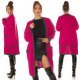 Cardigan dama midi, din acryl, roz fucsia, cu buzunare si maneca lejera, Halle 8 - jojofashion.ro