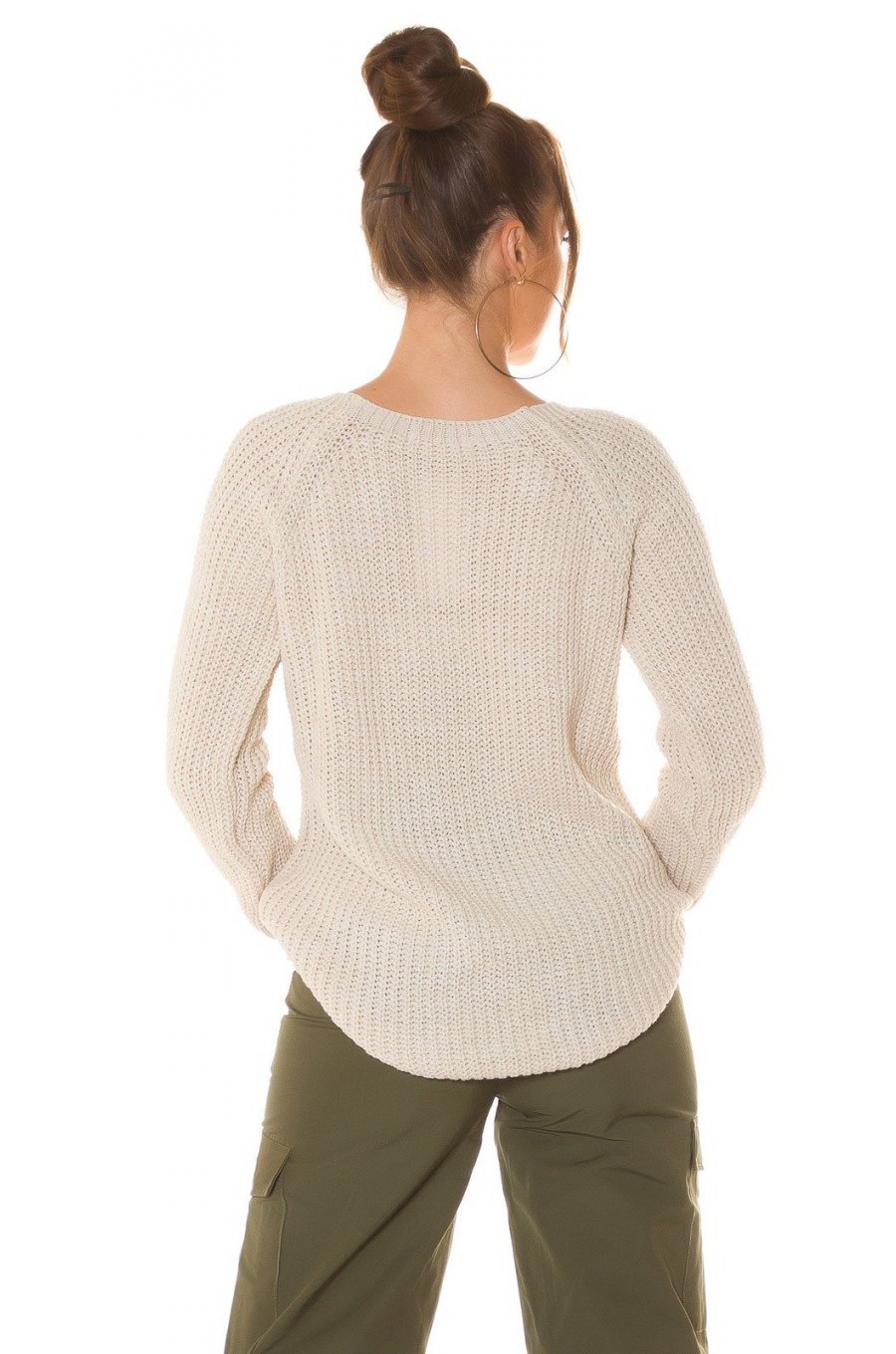 Pulover dama basic, casual, acril, bej, Cleissy 2 - jojofashion.ro