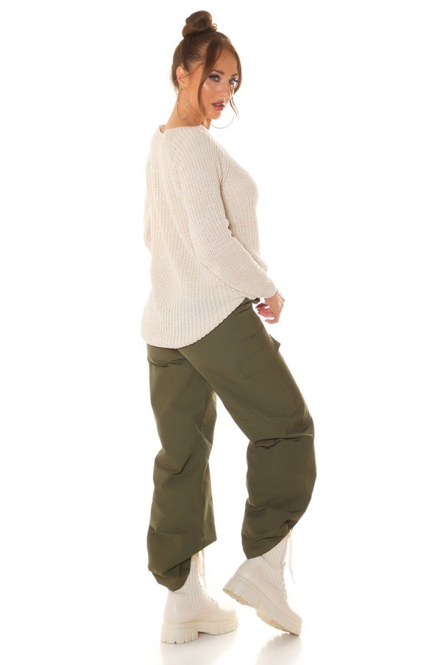 Pulover dama basic, casual, acril, bej, Cleissy 4 - jojofashion.ro