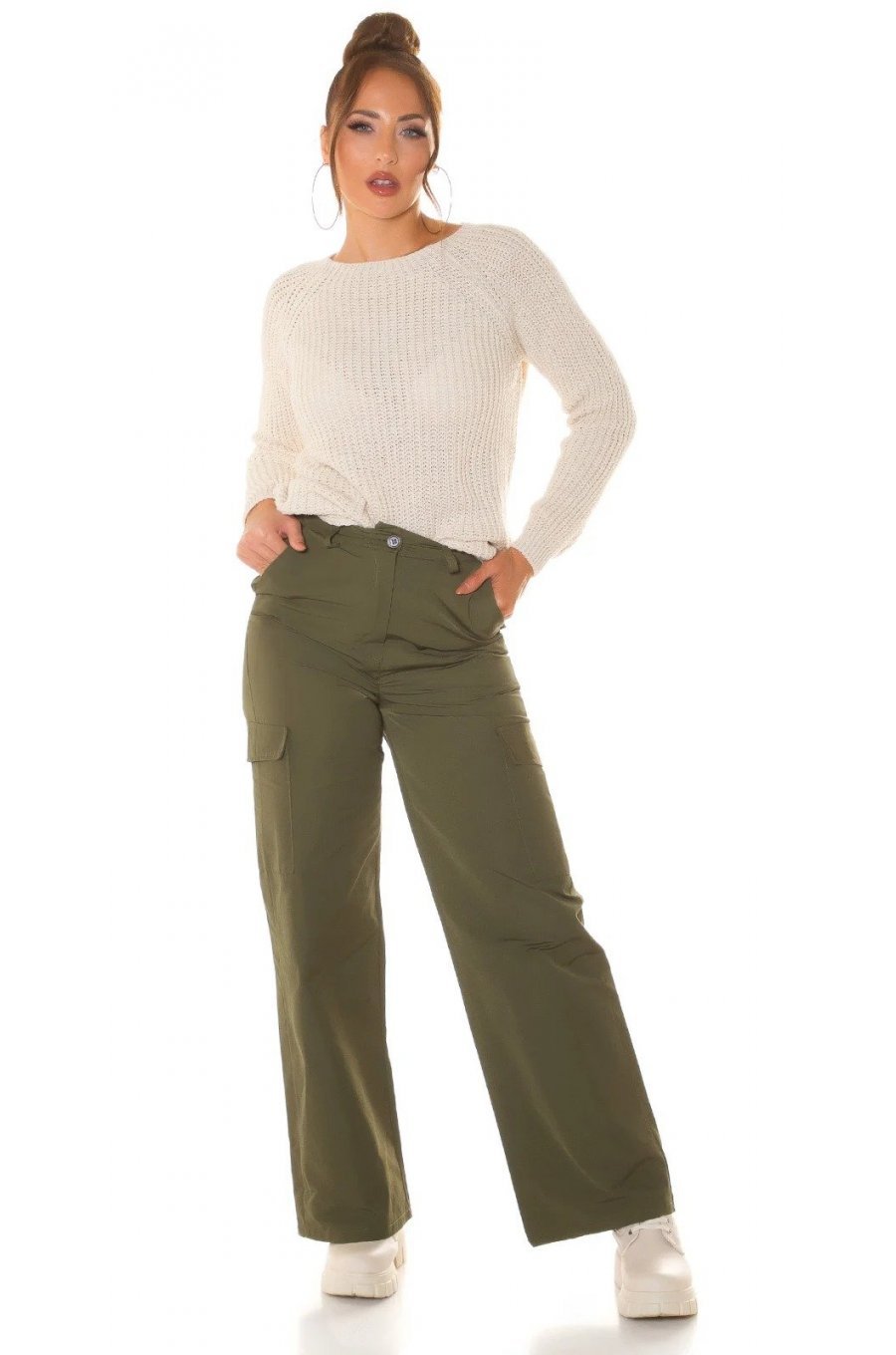 Pulover dama basic, casual, acril, bej, Cleissy 5 - jojofashion.ro