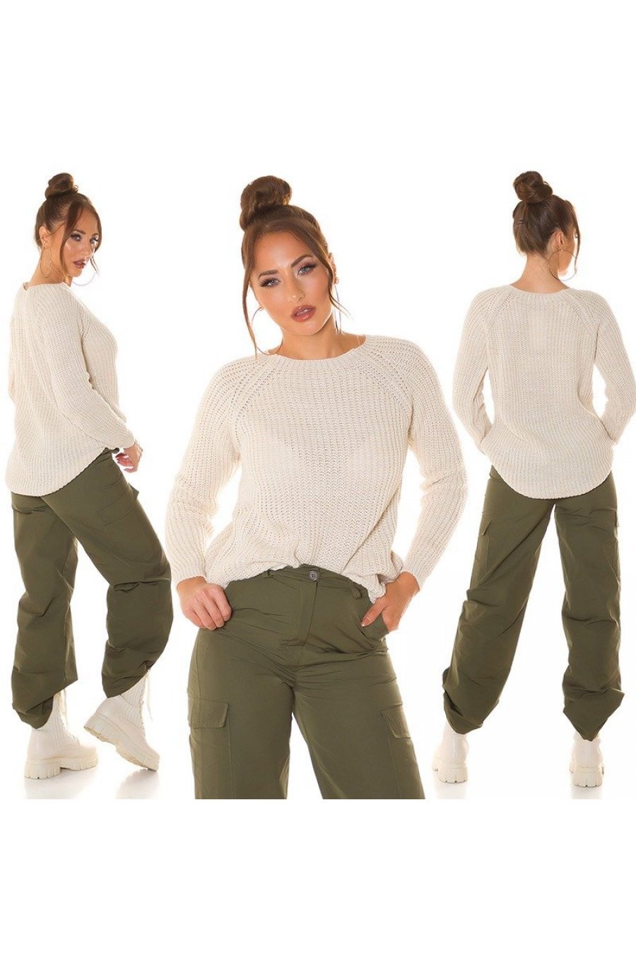 Pulover dama basic, casual, acril, bej, Cleissy 6 - jojofashion.ro