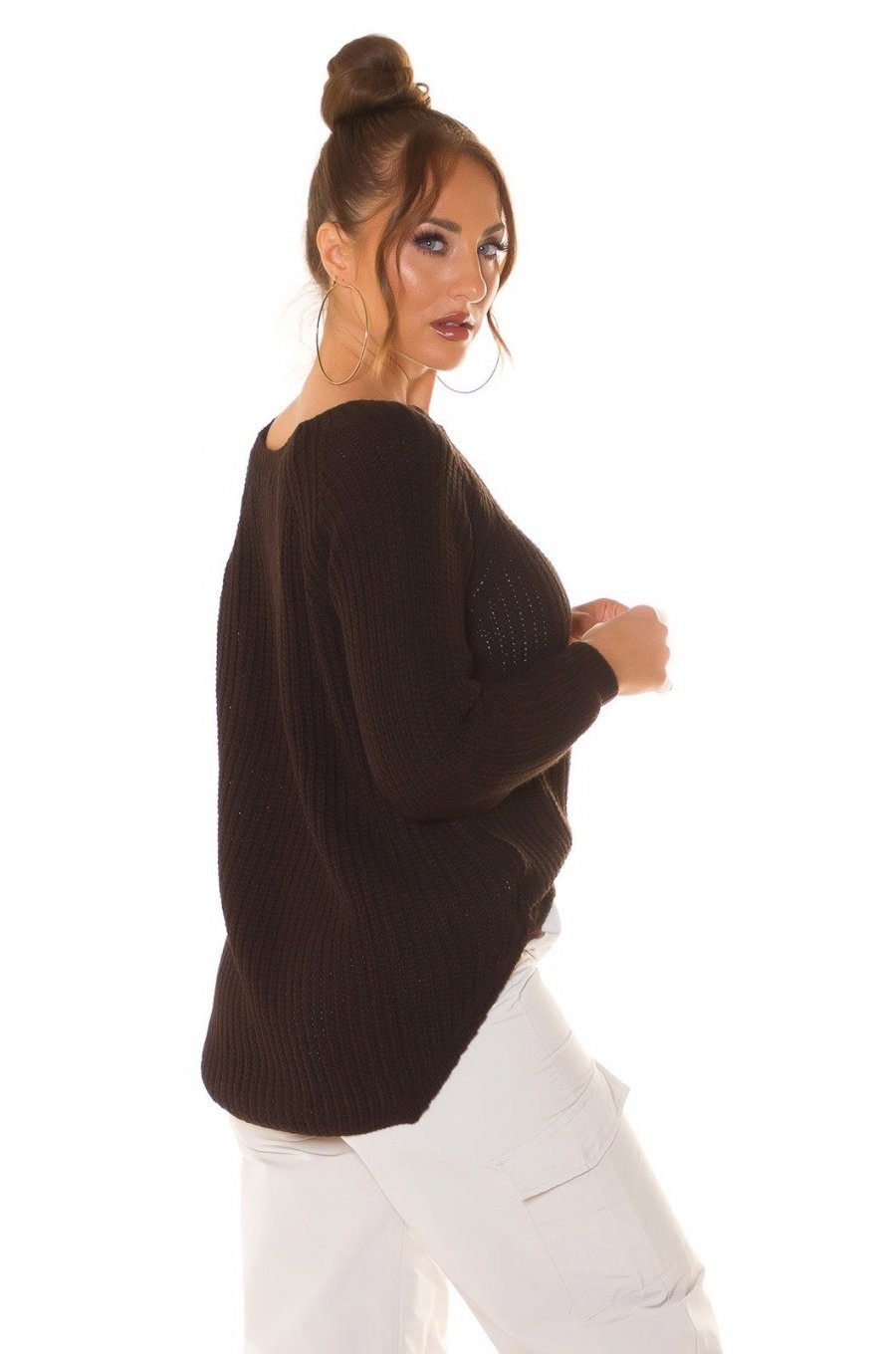 Pulover dama, basic, casual, acril, maro, Cleissy Pulover dama, basic, casual, acril, maro, Cleissy 2 - jojofashion.ro