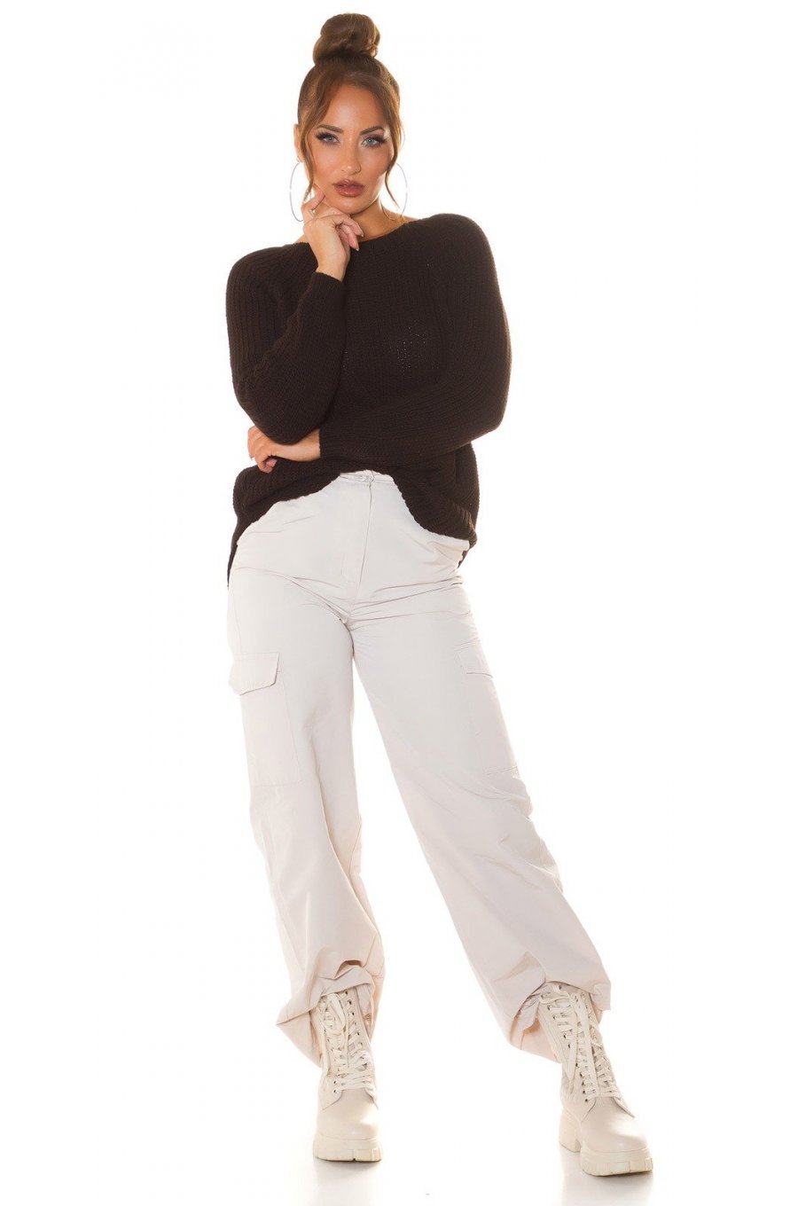 Pulover dama, basic, casual, acril, maro, Cleissy Pulover dama, basic, casual, acril, maro, Cleissy 3 - jojofashion.ro