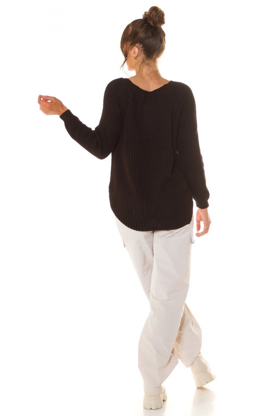 Pulover dama, basic, casual, acril, maro, Cleissy Pulover dama, basic, casual, acril, maro, Cleissy 4 - jojofashion.ro