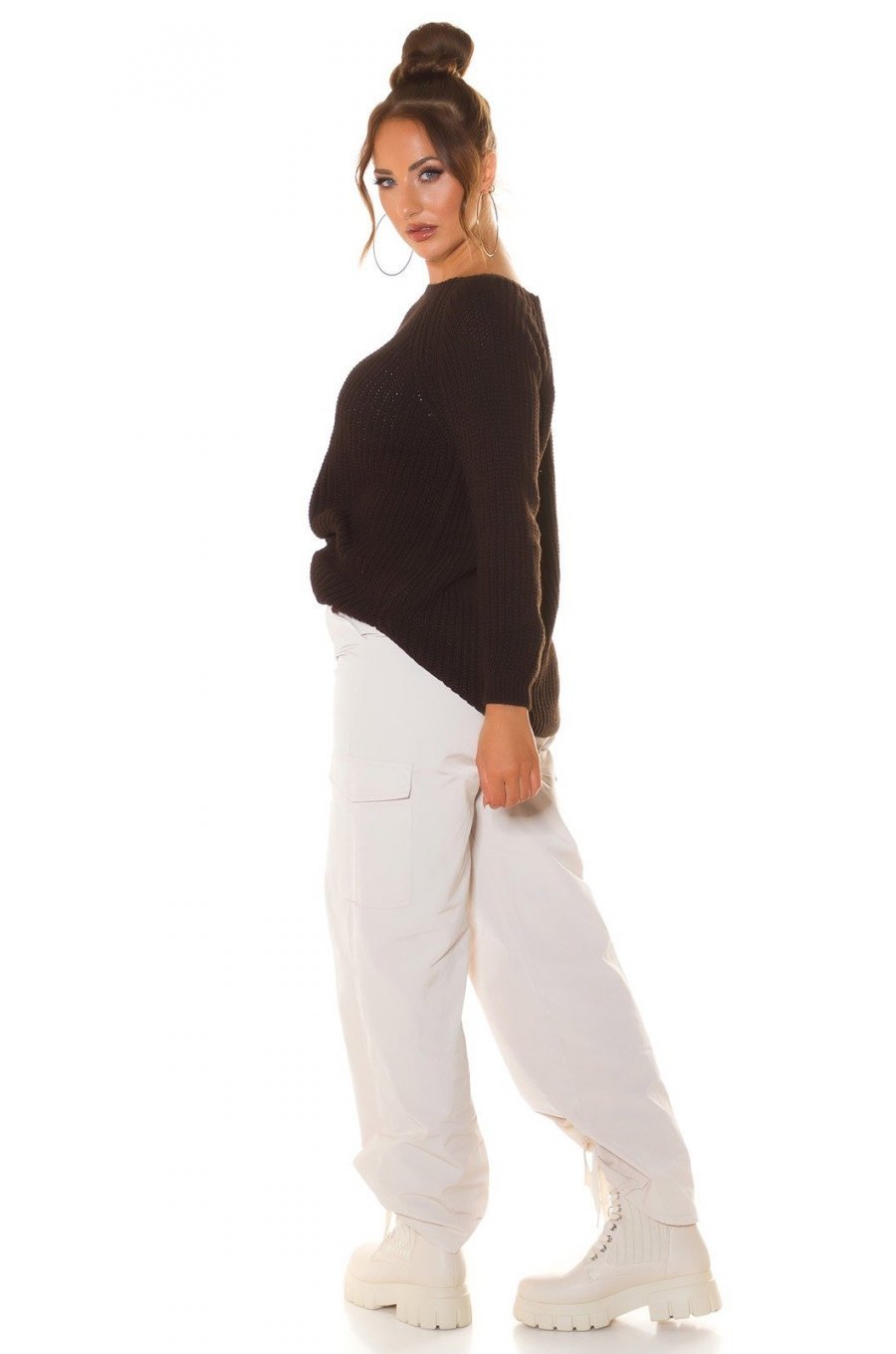 Pulover dama, basic, casual, acril, maro, Cleissy Pulover dama, basic, casual, acril, maro, Cleissy 5 - jojofashion.ro