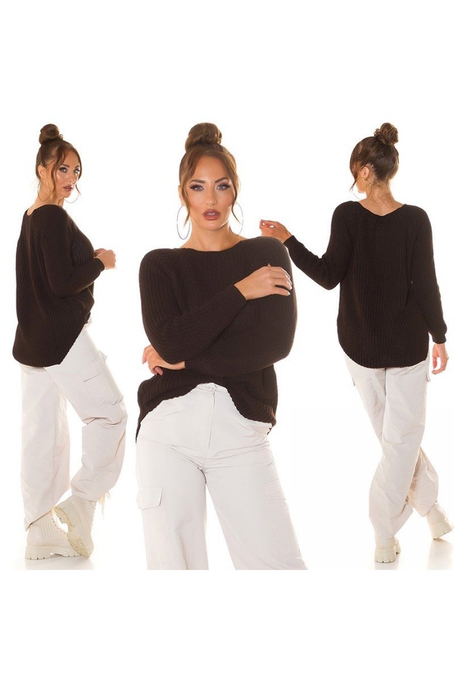 Pulover dama, basic, casual, acril, maro, Cleissy Pulover dama, basic, casual, acril, maro, Cleissy 7 - jojofashion.ro