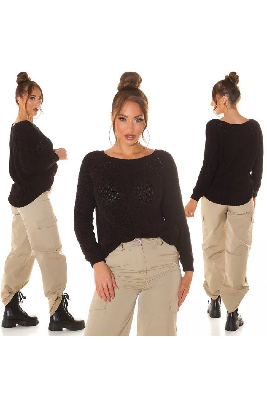 Pulover dama, basic, casual, acril, negru, Cleissy 6 - jojofashion.ro