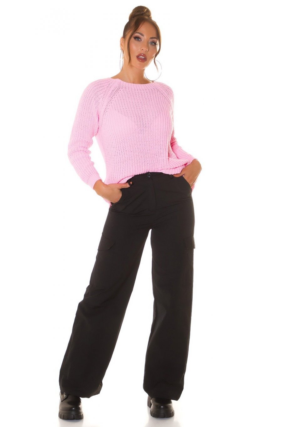 Pulover dama, basic, casual, acril, roz, Cleissy Pulover dama, basic, casual, acril, roz, Cleissy 3 - jojofashion.ro