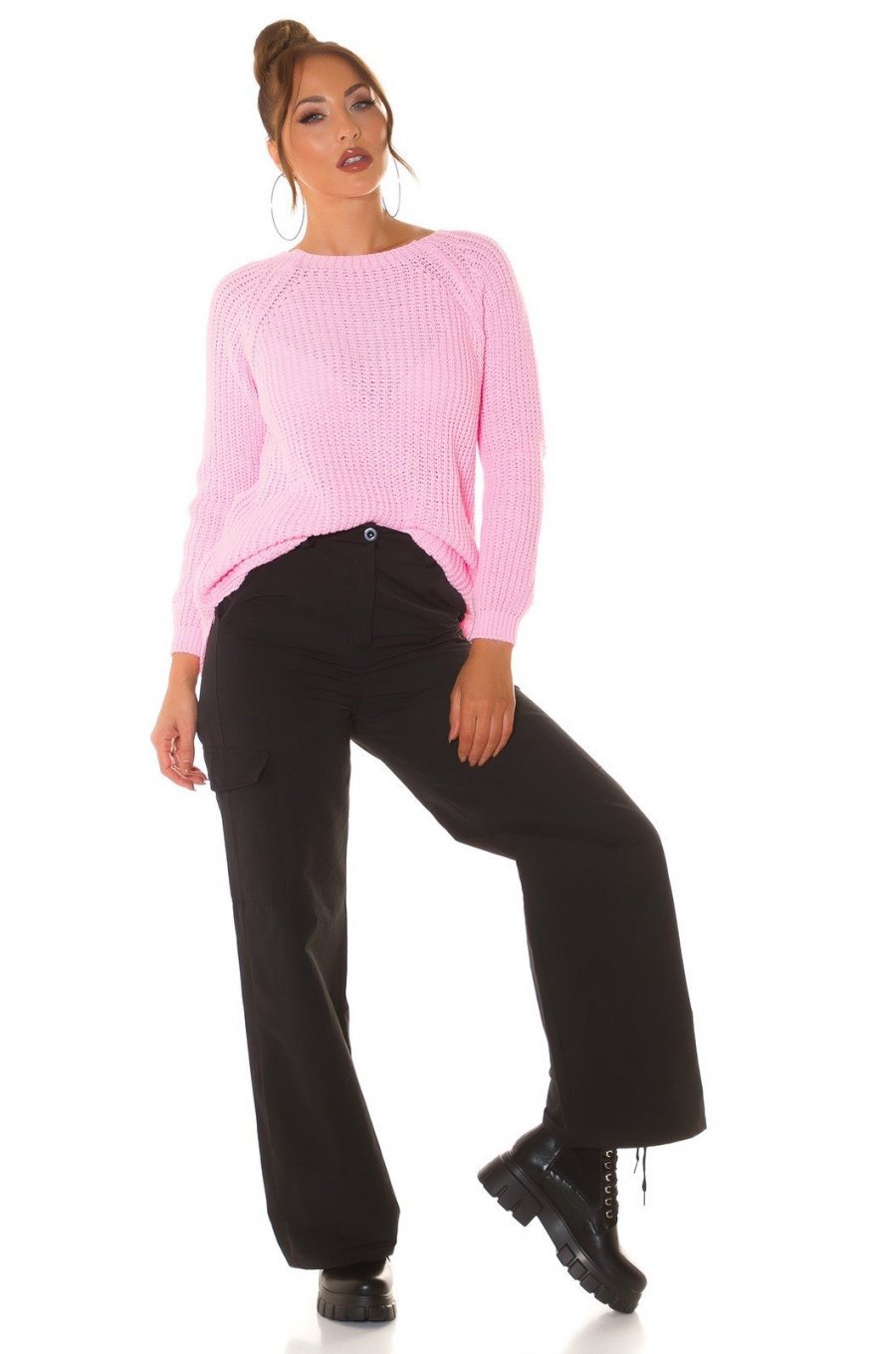Pulover dama, basic, casual, acril, roz, Cleissy Pulover dama, basic, casual, acril, roz, Cleissy 5 - jojofashion.ro