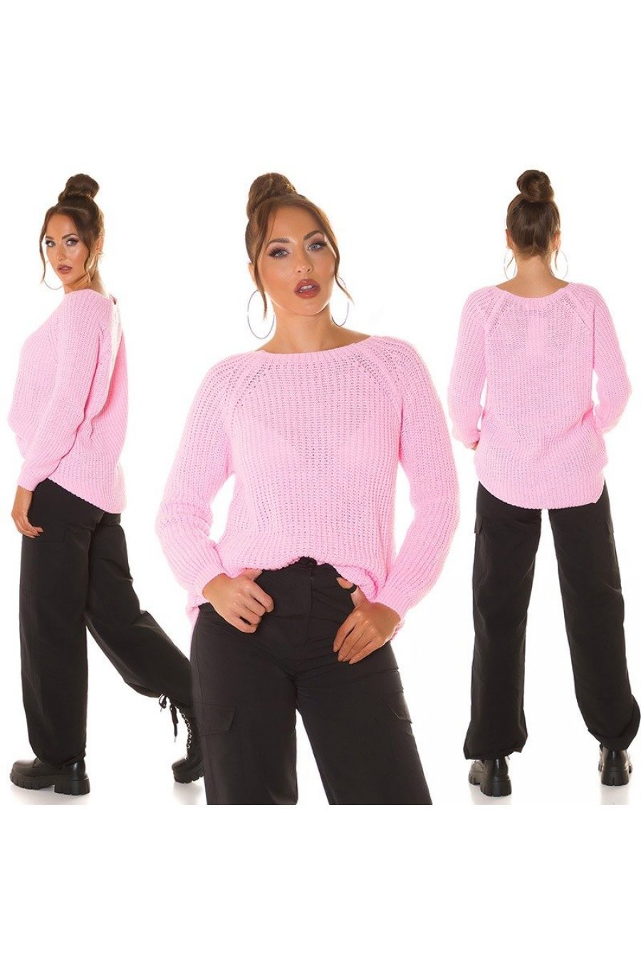 Pulover dama, basic, casual, acril, roz, Cleissy Pulover dama, basic, casual, acril, roz, Cleissy 6 - jojofashion.ro