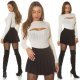 Pulover dama bej cu decupaj la bust, Unna Pulover dama bej cu decupaj la bust, Unna 5 - jojofashion.ro