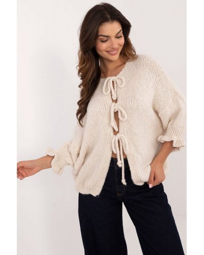 Pulovere dama, Pulover dama bej, din acril, cu maneca bufanta, Alliyah1 - jojofashion.ro