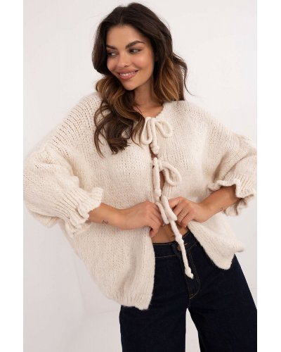 Pulovere dama, Pulover dama bej, din acril, cu maneca bufanta, Alliyah1 - jojofashion.ro