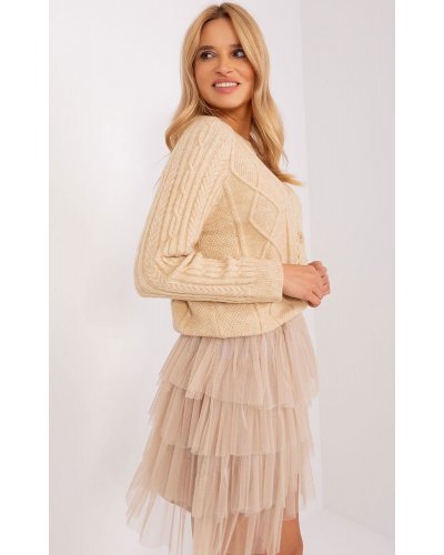 Pulovere dama, Pulover dama bej, din acril, cu nasturi si decolteu rotund, Mellek3 - jojofashion.ro